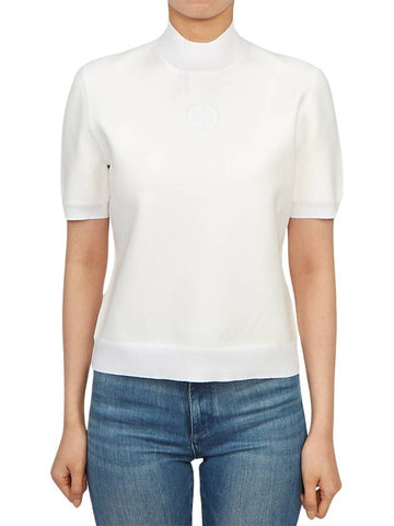 Logo Mockneck Short Sleeve Knit Top White - TORY BURCH - BALAAN 1