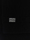 Intarsia Logo Wool Cashmere Muffler Black - MIU MIU - BALAAN 3