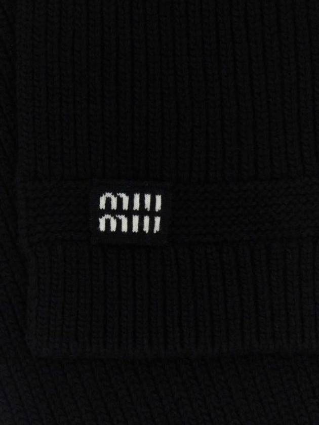 Intarsia Logo Wool Cashmere Muffler Black - MIU MIU - BALAAN 3