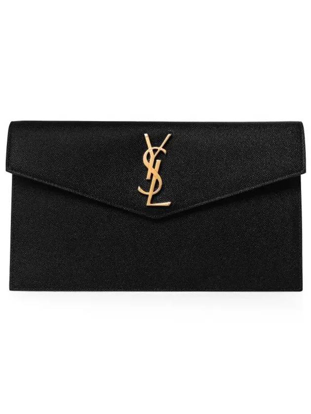 Uptown Grain de Poudre Embossed Leather Clutch Bag Black - SAINT LAURENT - BALAAN 2