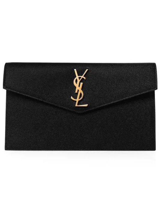 Uptown Grain de Poudre Embossed Leather Clutch Bag Black - SAINT LAURENT - BALAAN 2