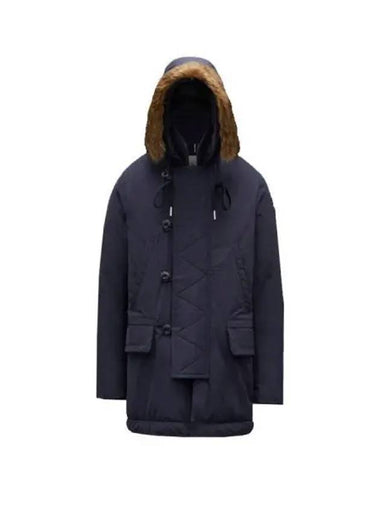 Roland black logo patch fur hood semi-long down jacket navy men's padding 197019 - MONCLER - BALAAN 1