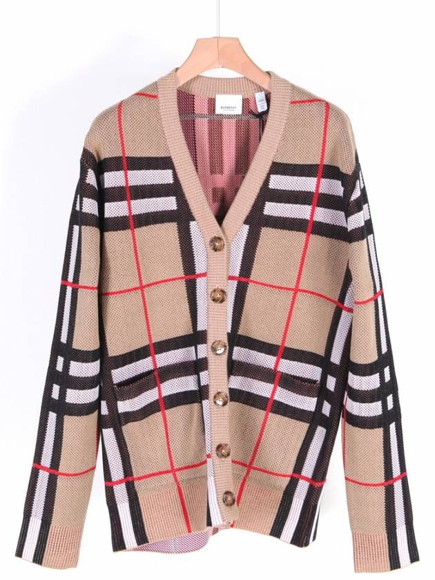 V-Neck Checked Technical Cotton Cardigan Archive Beige - BURBERRY - BALAAN 2