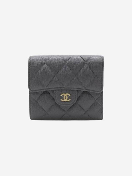 Classic Small Flap Wallet Grained Shiny Calfskin Gold Metal Gray - CHANEL - BALAAN 1