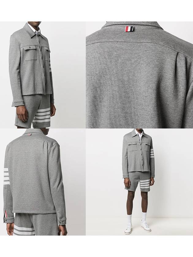 Double Face Cotton Knit 4 Bar Button Shirt Jacket Grey - THOM BROWNE - BALAAN 8