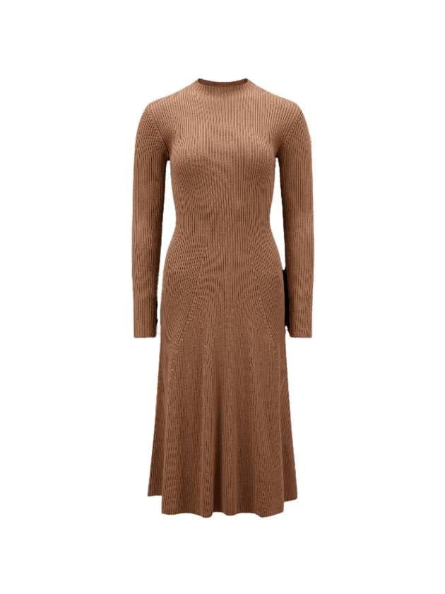 Women's Logo Patch Wool Blend Midi Dress Brown - MONCLER - BALAAN 1