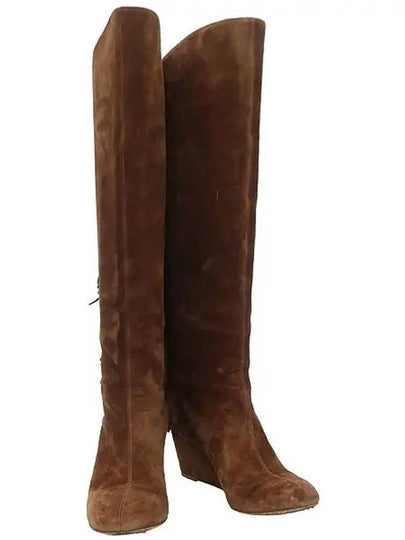 Dark brown suede wedge tassel detail women s long boots - CHRISTIAN LOUBOUTIN - BALAAN 2