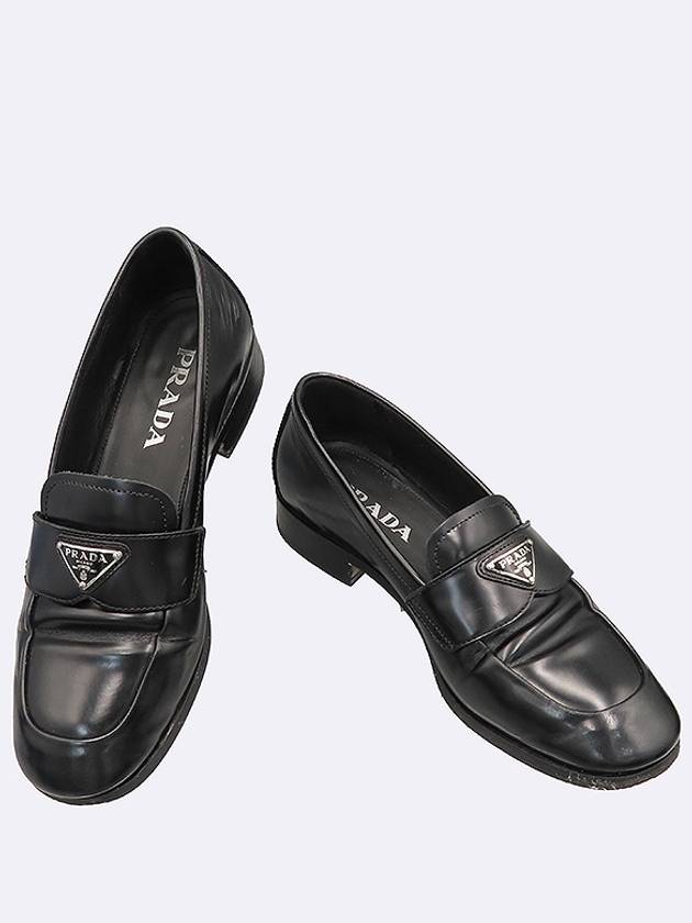 Prada 1D745N Black Color Triangular Logo Brushed Women s Loafers Size 37 - PRADA - BALAAN 2