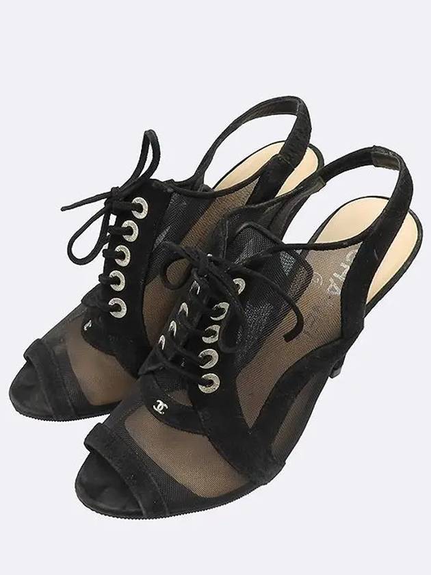 Black color mesh women s open toe high heels 230MM - CHANEL - BALAAN 4