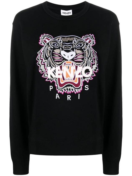 Tiger Embroidered Logo Sweatshirt Black - KENZO - BALAAN 2