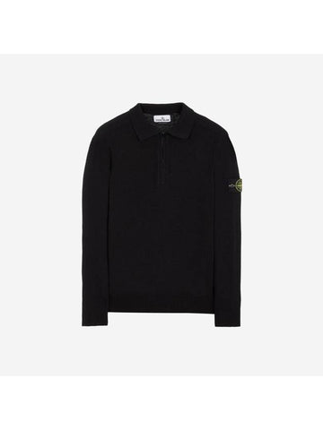 Raw Cotton Knit Polo Shirt Black - STONE ISLAND - BALAAN 1