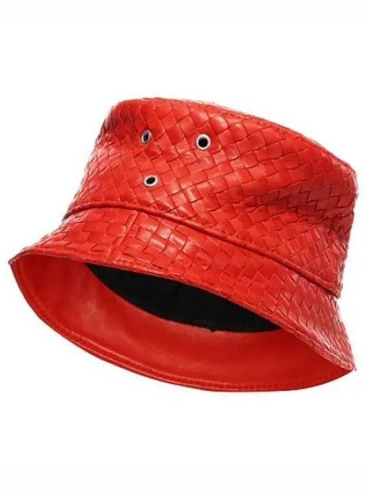 Intreciato Leather Bucket Hat Red - BOTTEGA VENETA - BALAAN 2