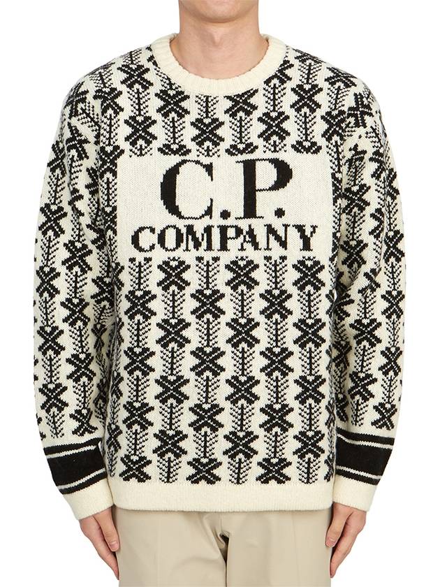 Intarsia Logo Virgin Wool Knit Top White - CP COMPANY - BALAAN 2