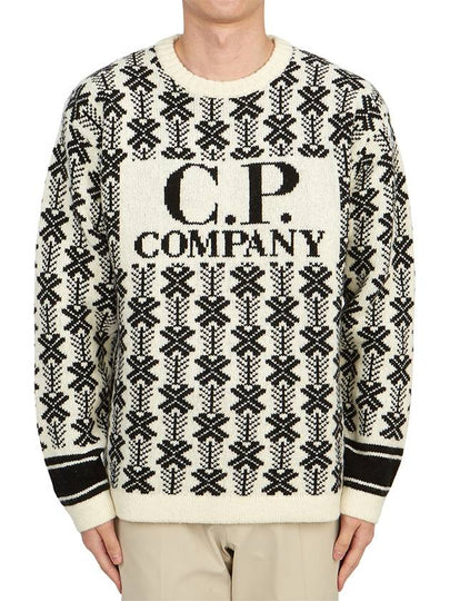 Intarsia Logo Virgin Wool Knit Top White - CP COMPANY - BALAAN 2