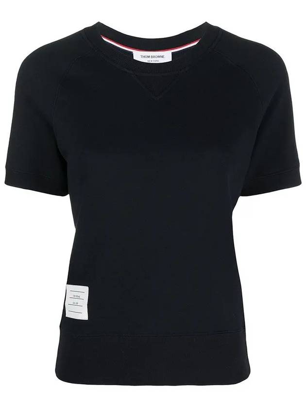 Women's Loopback Cotton Short Sleeve T-Shirt Navy - THOM BROWNE - BALAAN 3