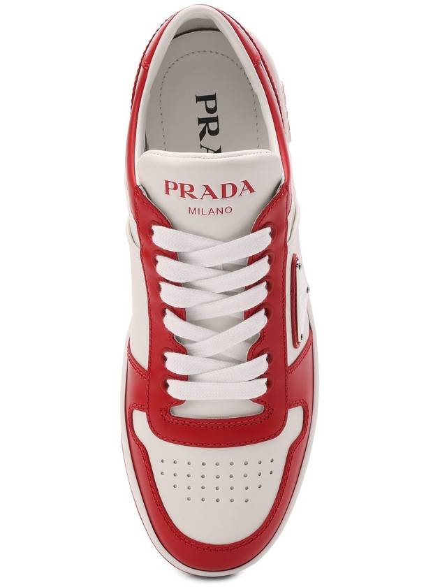 Downtown Perforated Leather Low Top Sneakers White Lacquer Red - PRADA - BALAAN 5