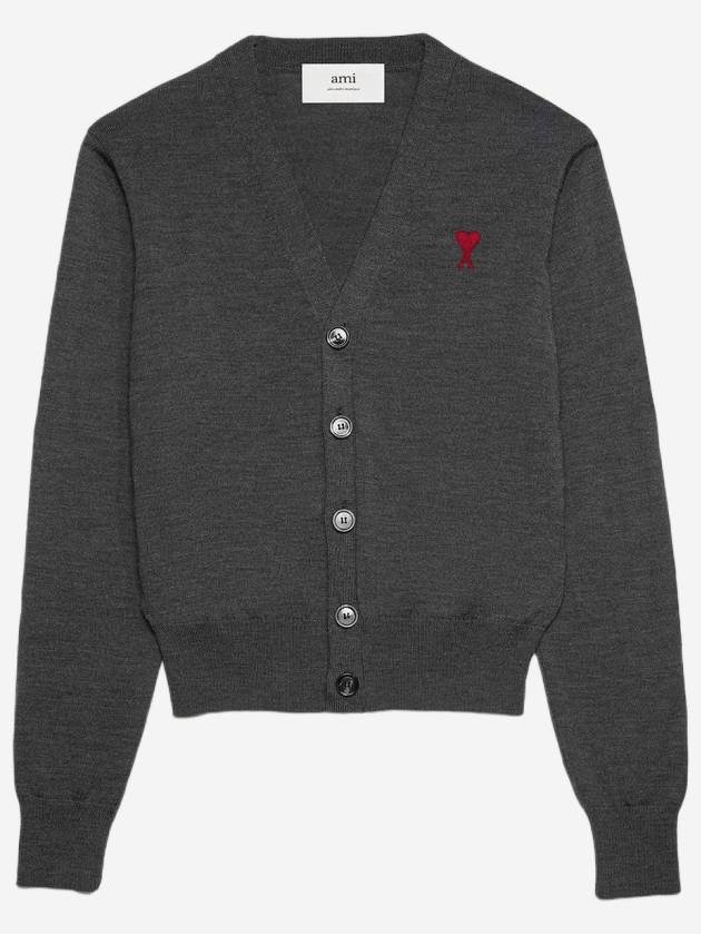 Heart Logo Wool Cardigan Heather Grey - AMI - BALAAN 2