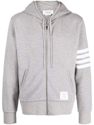 4 Bar Stripe Logo Patch Zip-Up Hoodie Grey - THOM BROWNE - BALAAN 1