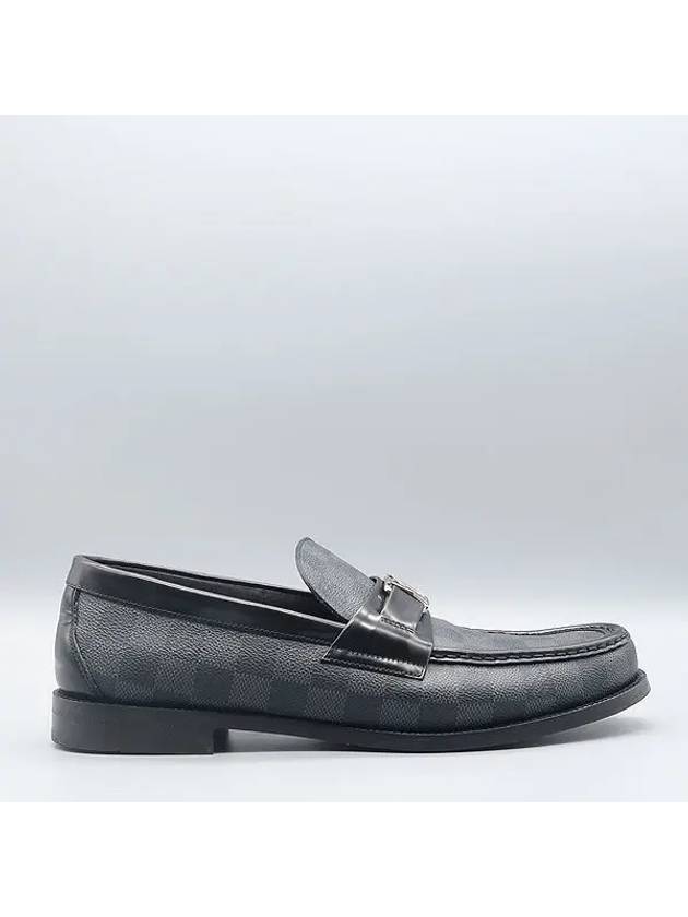 1A4OL4 Damier canvas black leather silver LV logo major men s loafers size 8 5 - LOUIS VUITTON - BALAAN 3