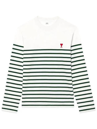 Heart Logo Stripe Long Sleeve T-Shirt White Green - AMI - BALAAN 2