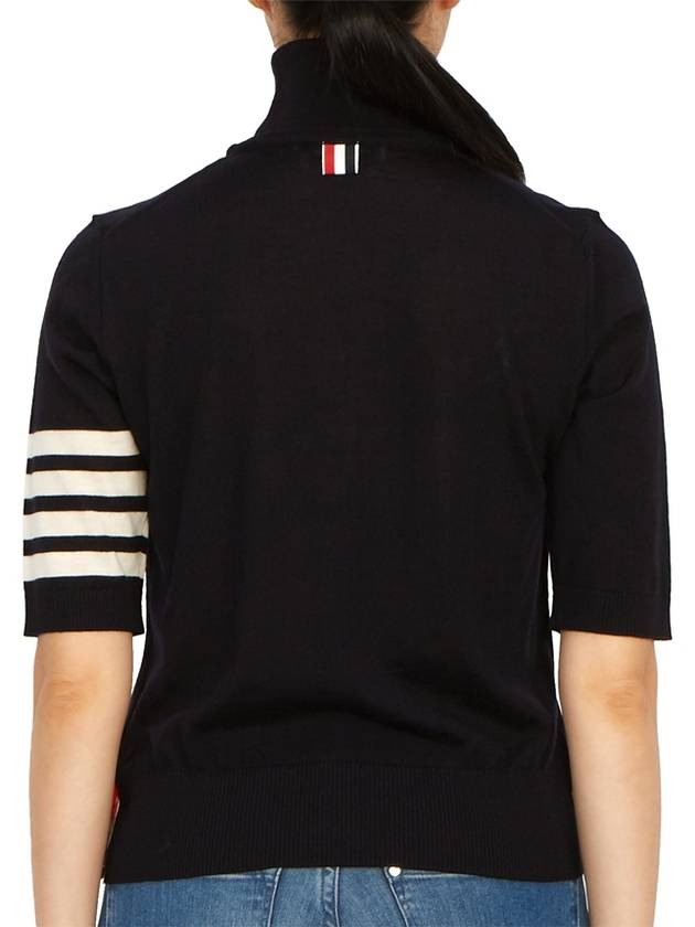 Fine Merino 4 Bar Relaxed Short Sleeve Turtleneck Navy - THOM BROWNE - BALAAN 5