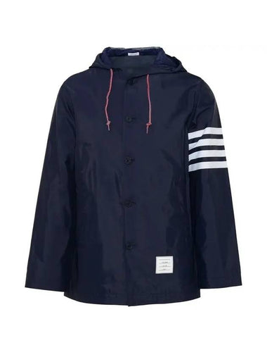 Diagonal Armband Solid Swim Tech Hooded Jacket Navy - THOM BROWNE - BALAAN 1