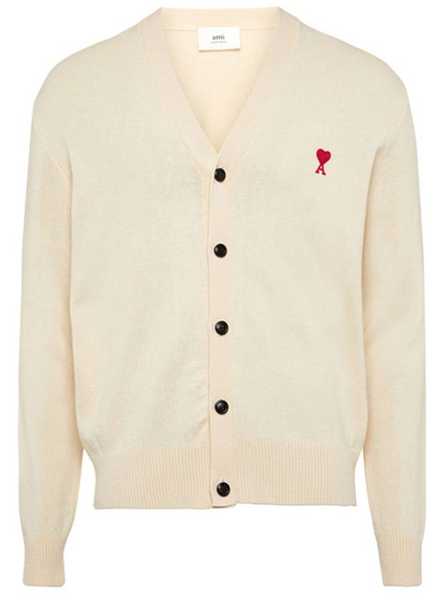 Small Heart Logo Wool Cardigan Vanilla - AMI - BALAAN 2