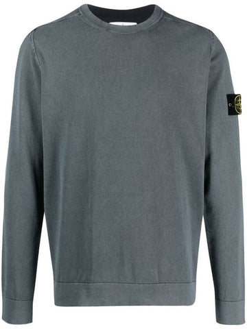 Waffen Patch Cotton Knit Top Blue Gray - STONE ISLAND - BALAAN 1