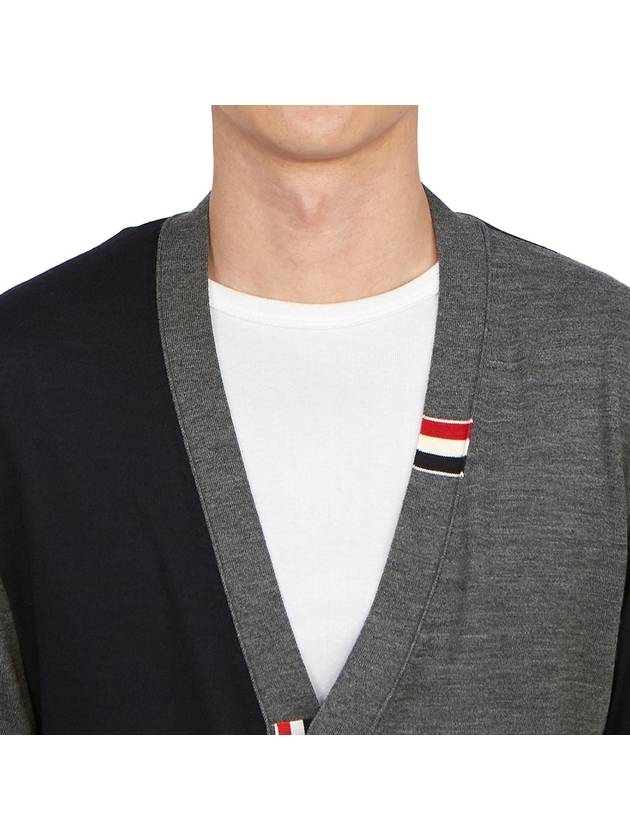 Fun Mix Fine Merino Jersey Stripe Relaxed V-Neck Cardigan Navy Grey - THOM BROWNE - BALAAN 9