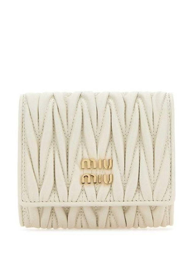 Matelasse Logo Small Nappa Leather Half Wallet White - MIU MIU - BALAAN 1