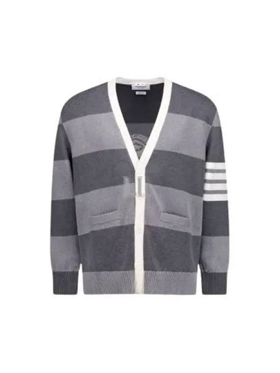 Pattern Intarsia Stripe Cardigan Grey - THOM BROWNE - BALAAN 2