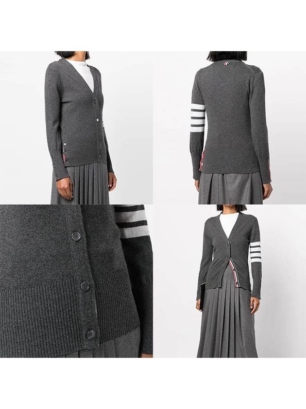 4-Bar V-Neck Cashmere Cardigan Grey - THOM BROWNE - BALAAN 8