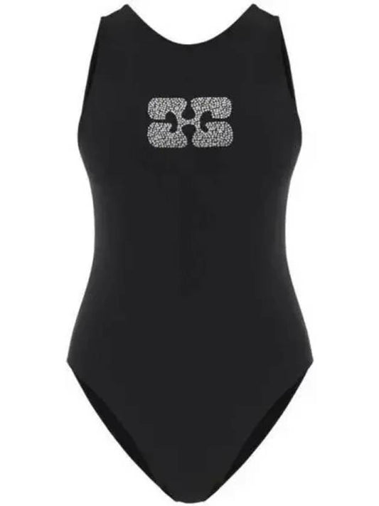 Butterfly Logo One-Piece Swimsuit Black - GANNI - BALAAN 2