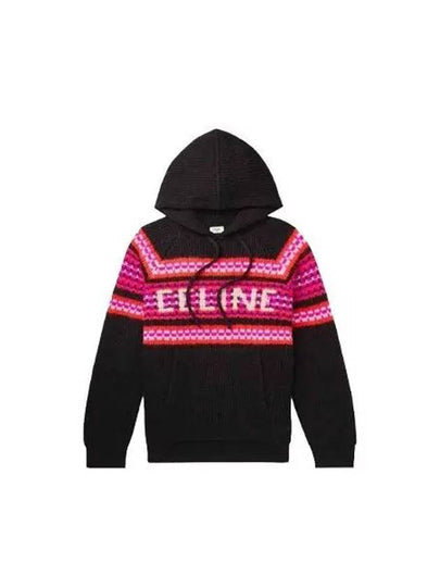 Men's Logo Wool Knit Hoodie Black - CELINE - BALAAN 2