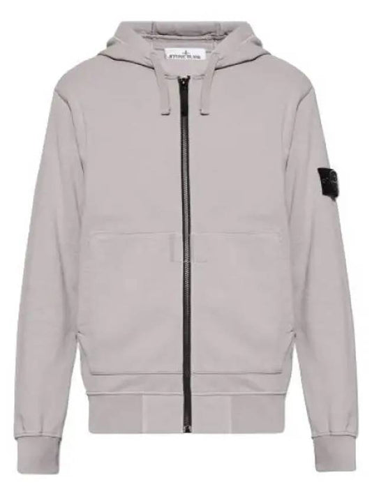 Garment Dyed Cotton Fleece Full Zip Hooded Jacket Light Grey - STONE ISLAND - BALAAN 2