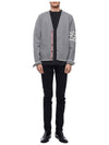 Men's Diagonal Plain Jacquard V-Neck Cardigan Light Grey - THOM BROWNE - BALAAN 4