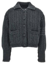 Chunky Links Stitch 4 Bar Polo Merino Wool Cardigan Grey - THOM BROWNE - BALAAN 1