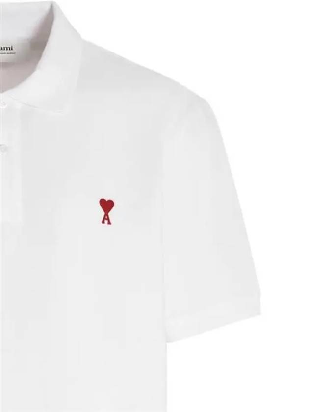 Heart Logo Polo Shirt White - AMI - BALAAN 4