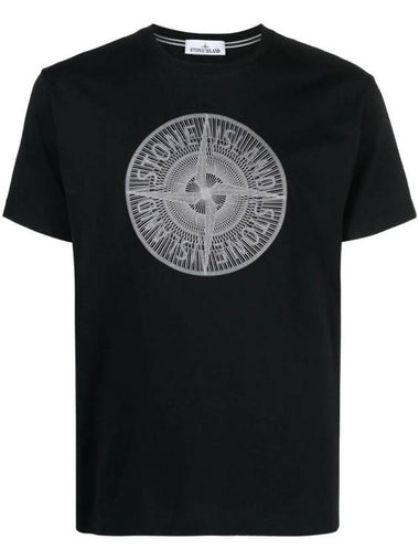 Industrial Two Print Garment Dyed Short Sleeve T-Shirt Black - STONE ISLAND - BALAAN 1