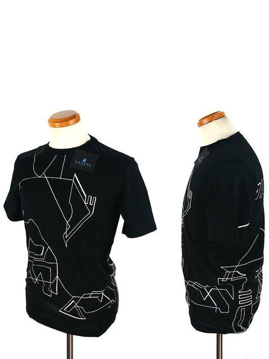 M20TS7B004 10 Black Geometric Print Front and Back Print Tshirt - LANVIN - BALAAN 1