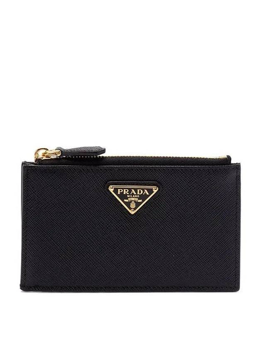 Saffiano Leather Card Wallet Black Silver - PRADA - BALAAN 2