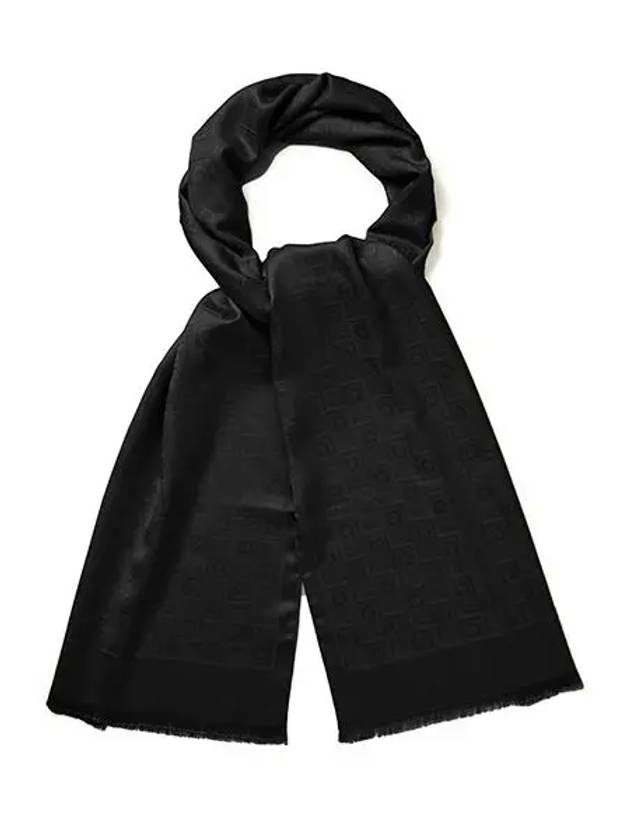 Monogram Jacquard Muffler Stone Black - SALVATORE FERRAGAMO - BALAAN 2