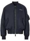 Men's Logo Print Nylon Bomber Jacket Smoke Navy - BURBERRY - BALAAN 1