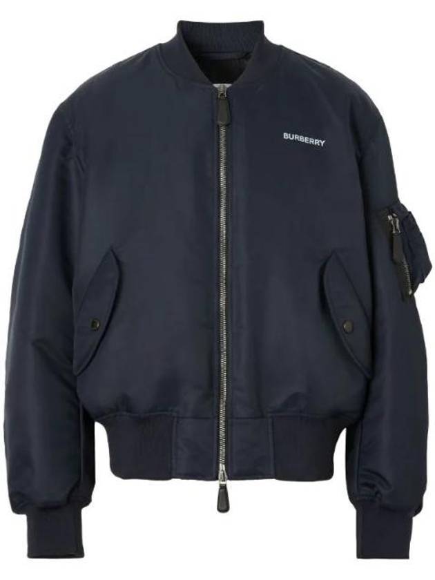 Men's Logo Print Nylon Bomber Jacket Smoke Navy - BURBERRY - BALAAN 1