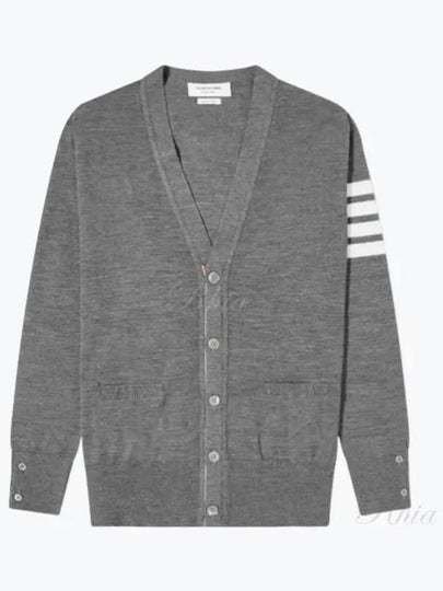 Men's Sustainable Classic Diagonal Wool Cardigan Medium Grey - THOM BROWNE - BALAAN 2