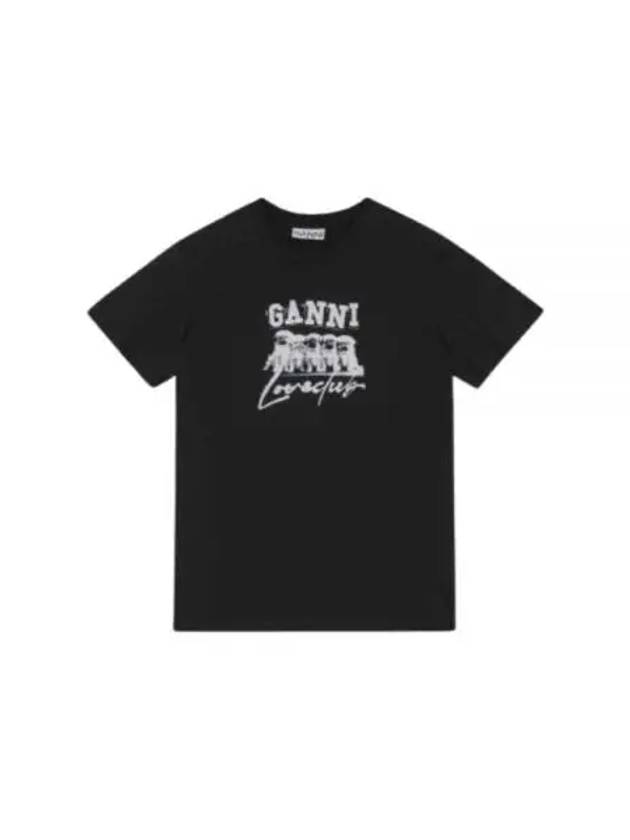 Thin Jersey Puppy Love Relaxed Short Sleeve T-Shirt Black - GANNI - BALAAN 2