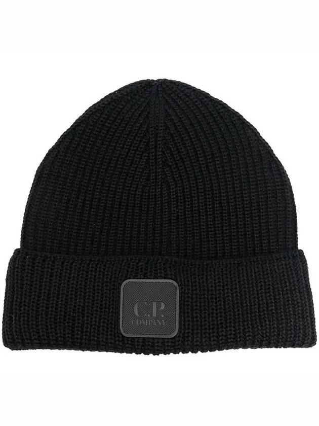 Wool Logo Patch Beanie Black - CP COMPANY - BALAAN.