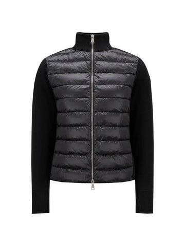 High Neck Padded Wool Cardigan Black - MONCLER - BALAAN 1