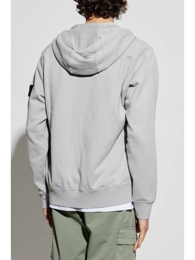 Organic Cotton Fleece Zip-Up Hoodie Grey - STONE ISLAND - BALAAN 4