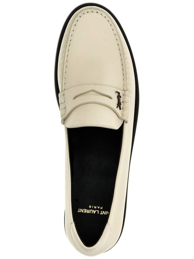 Men's Monogram Penny Smooth Leather Loafers White - SAINT LAURENT - BALAAN 5